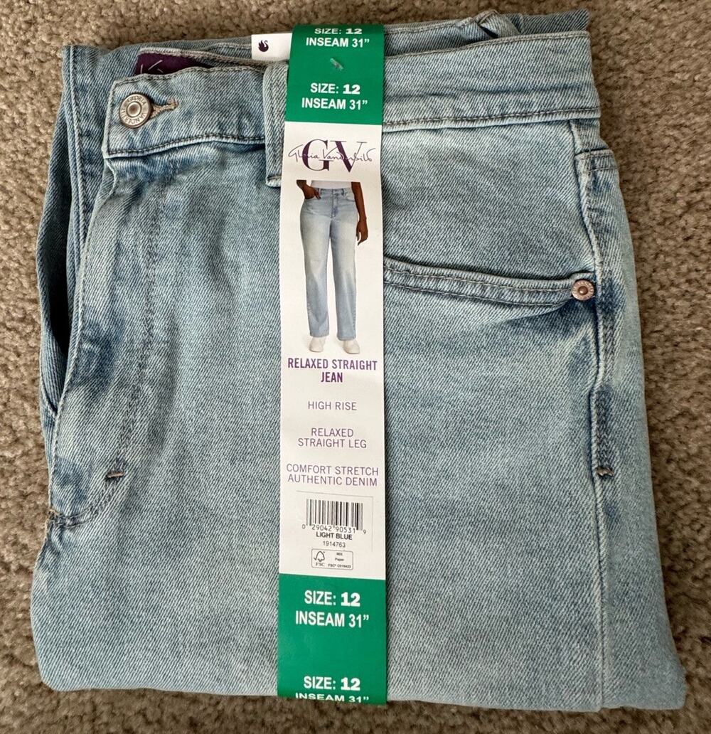 Gloria Vanderbilt Womens Relaxed Straight Jeans Size 12 Light Blue High Rise NEW